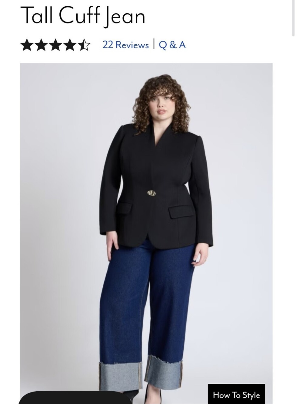 Eloquii Dark Blue Wide Leg Cuffed Jeans